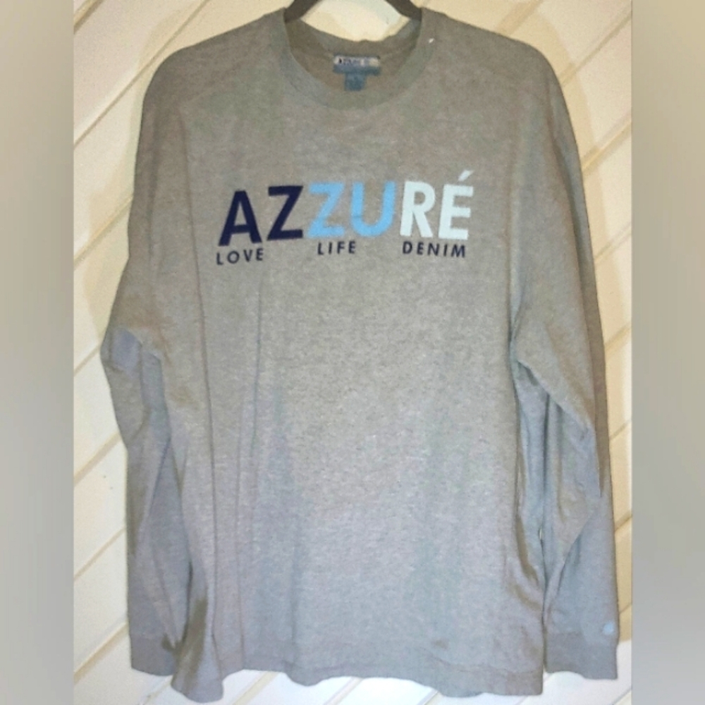 Vintage Y2k Azzure Mens Gray Pullover long Sleeve sleeve T-Shirt XL Cotton